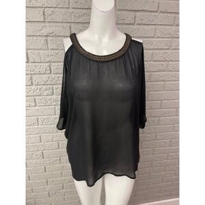 Papaya Women Black Sheer Cold Shoulder Blouse Size M